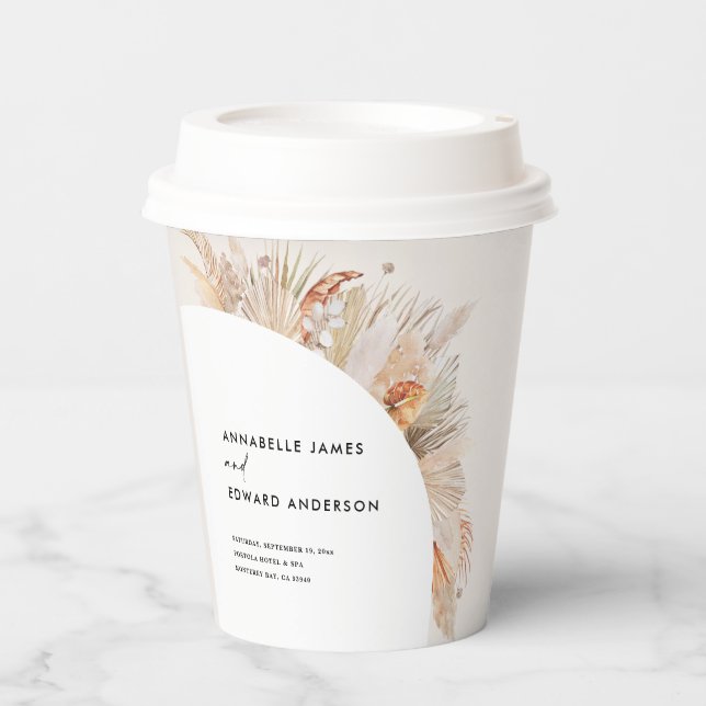 budget bohemian terracotta pampas grass wedding paper cups (Front)