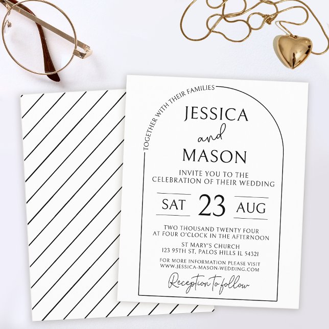Budget boho arch black white wedding invitations (Creator Uploaded)