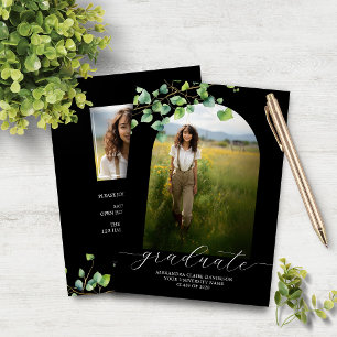 Budget Boho Arch Ivy, Black Graduation Invitation