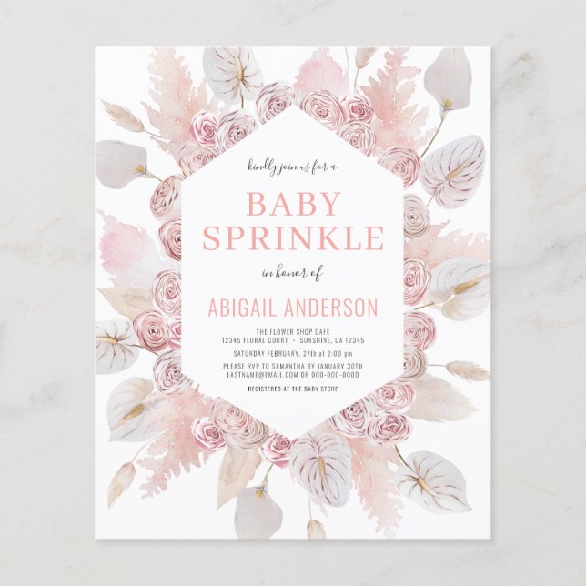 Budget Boho Baby Sprinkle Blush Pink Invitation Fl Flyer (Front)