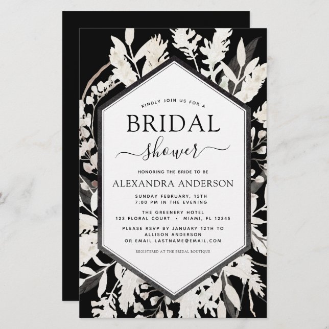 Budget Boho Beige Black Botanical Bridal Shower (Front/Back)