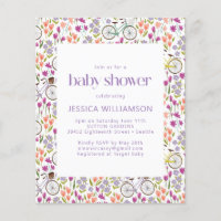 Budget Boho Bicycle Floral Baby Shower Invite