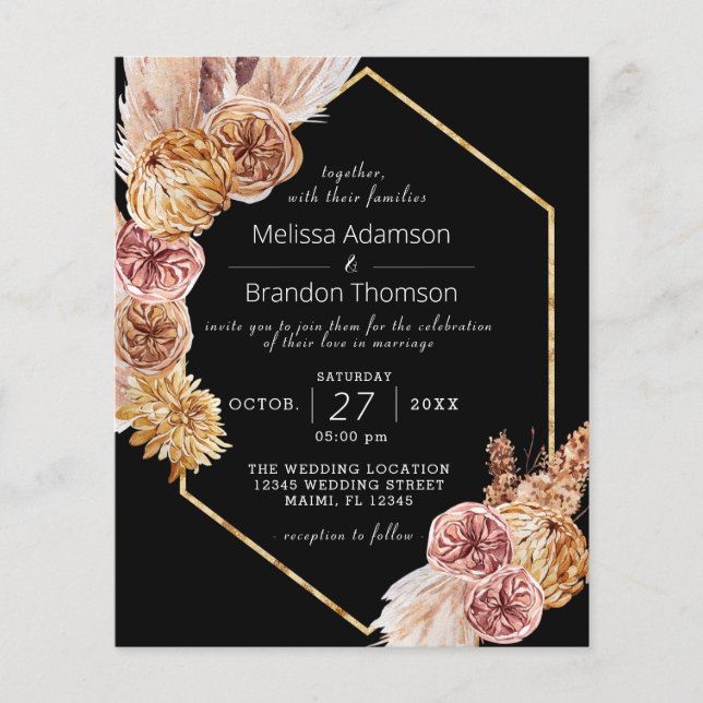 Budget Boho Black Desert Wedding Flyer Invitation (Front)