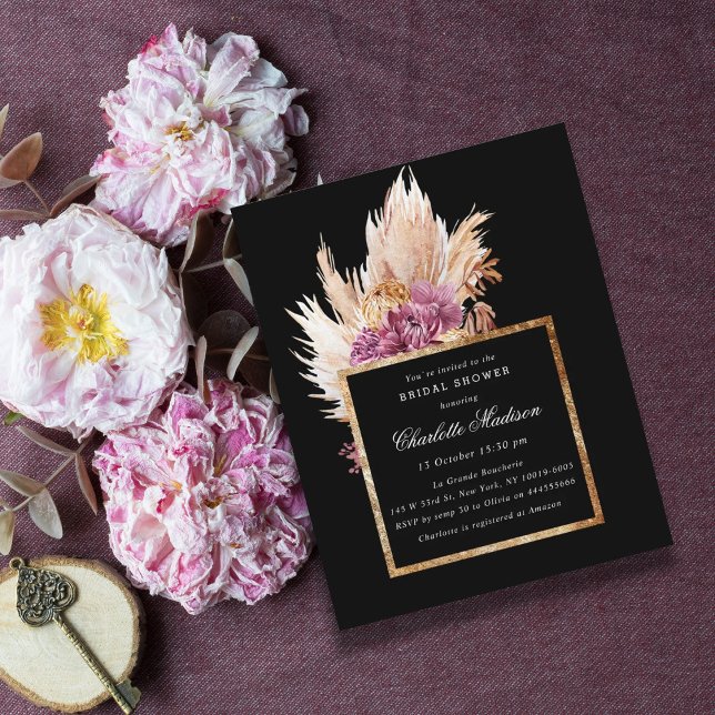 Budget Boho Black, Gold  Bridal Shower Invitation (Creator Uploaded)