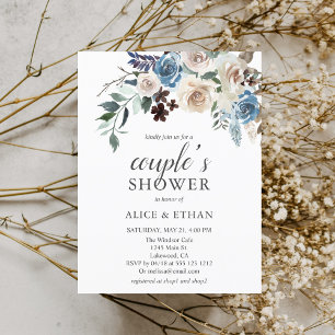 Budget Boho Blue Neutral Flower Couples Shower Invitation Postcard