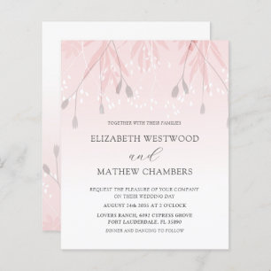 Budget Boho Blush Pink Foliage Wedding Invitation