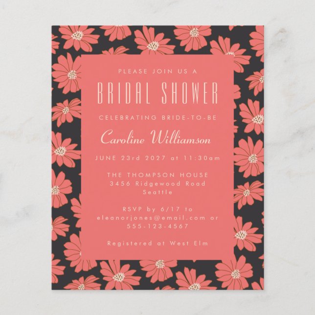 Budget Boho Botanical Black Red Bridal Shower (Front)