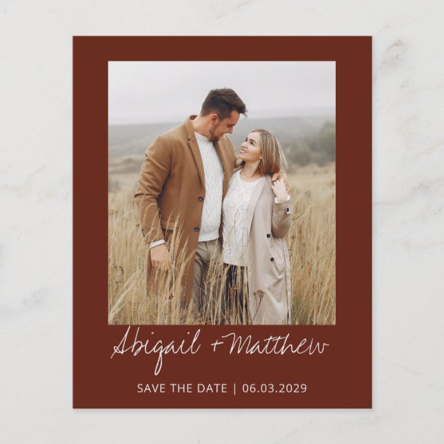Budget Boho Brown Photo Save The Date Invitation Flyer (Front)
