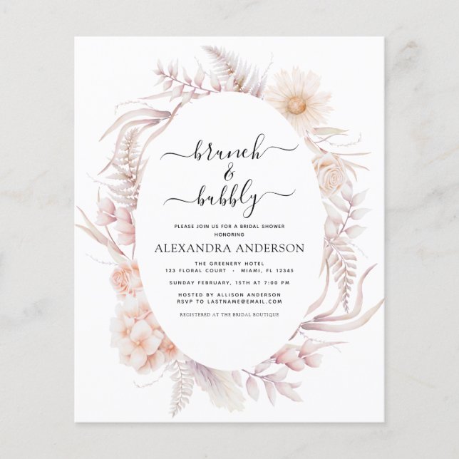 Budget Boho Brunch & Bubbly Bridal Shower Flyer (Front)