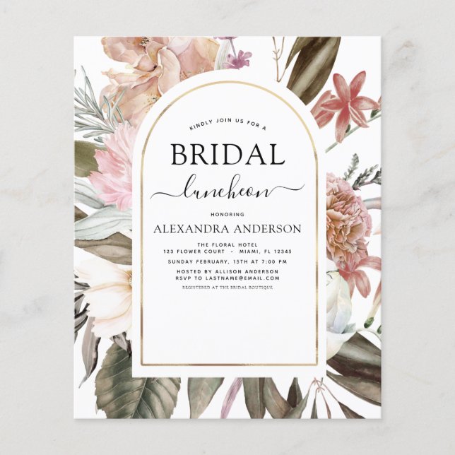 Budget Boho Burgundy Bridal Shower Luncheon  Flyer (Front)