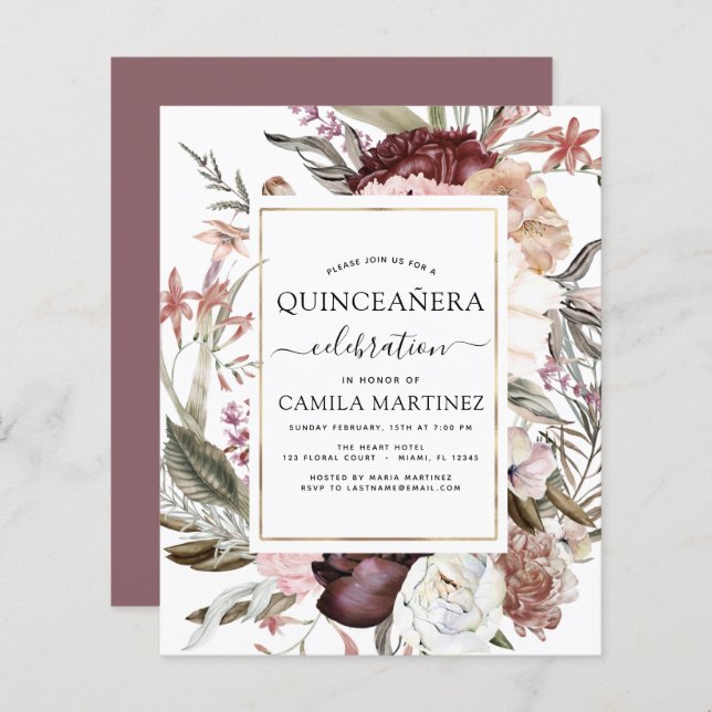 Budget Boho Burgundy Quinceañera Floral (Front/Back)