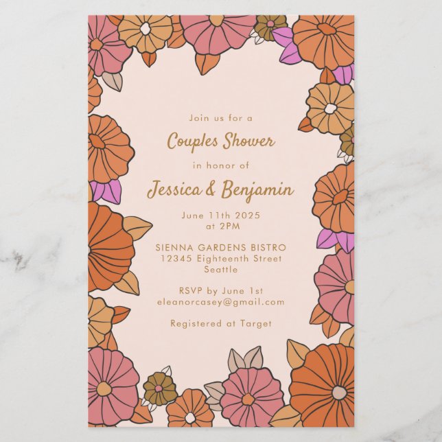 Budget Boho Burnt Orange Floral Couples Shower (Front)