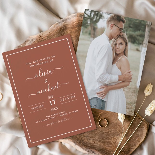Budget Boho Burnt Orange Photo Wedding Invitation (Creator Uploaded)
