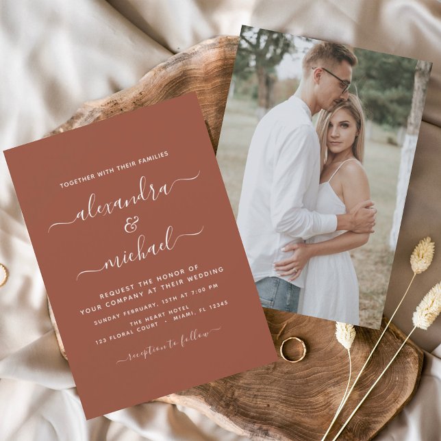 Budget Boho Burnt Orange Photo Wedding Invitation Flyer (Creator Uploaded)