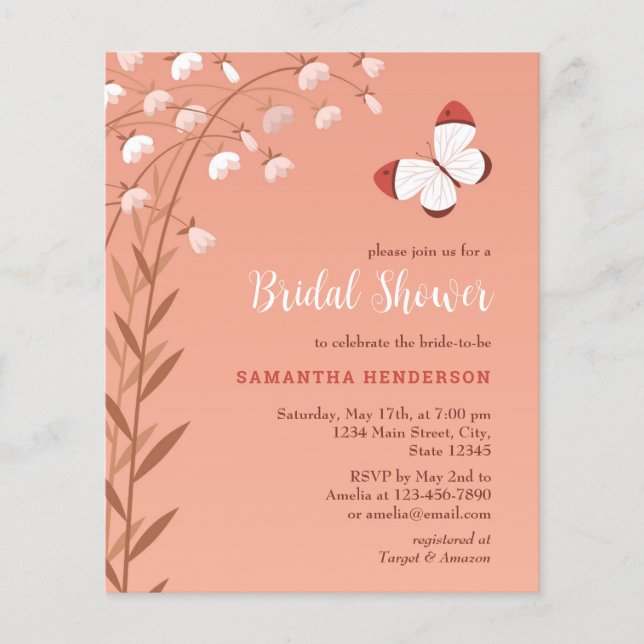 Budget Boho Butterfly Bridal Shower Invitation (Front)