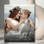 Budget Boho Calligraphy 2 Photo Wedding Thank You<br><div class="desc">Budget Modern Boho Hand Lettered Script 2 Photo Wedding Thank You personalised affordable low budget THIN card. Stylish wedding thank you card template featuring a full vertical photo on the front with overlay text "Thank You" in a swirly hand written typography or calligraphy script font with swashes overlay in white...</div>