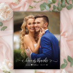 Budget Boho Calligraphy 2 Photo Wedding Thank You<br><div class="desc">Budget Modern Boho "Love and Thanks" Script 2 Photo Wedding Thank You personalised affordable low budget THIN card. Stylish wedding thank you card template featuring a full vertical photo on the front with overlay text "Love and Thanks" in a swirly hand written typography or calligraphy script font with swashes overlay...</div>