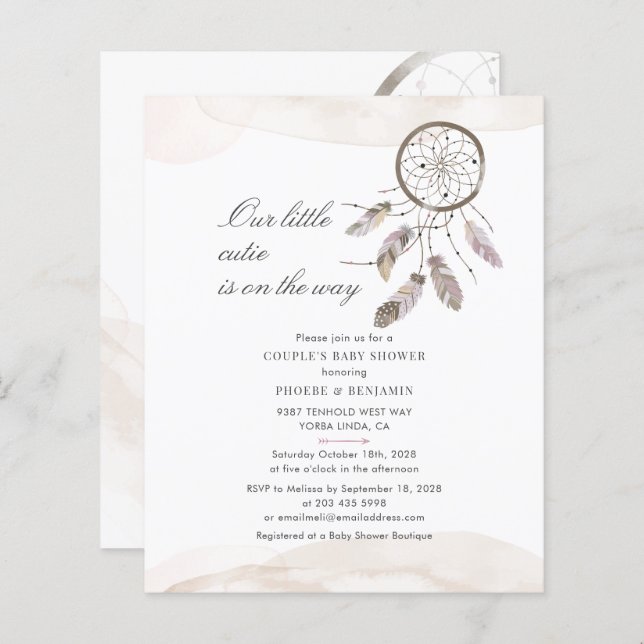 Budget Boho Chic Couples Baby Shower Invitation (Front/Back)