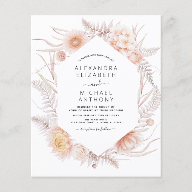 Budget Boho Chic Dusty Pink Desert Wedding Flyer (Front)