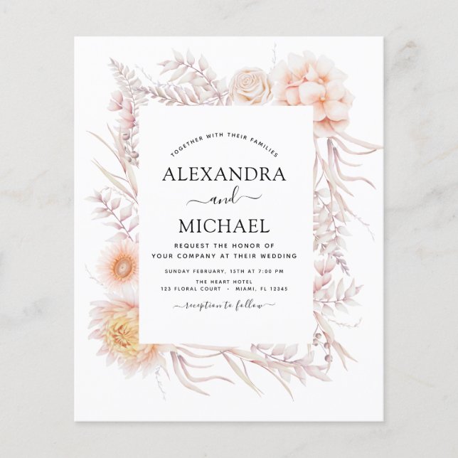 Budget Boho Chic Dusty Pink Desert Wedding Flyer (Front)