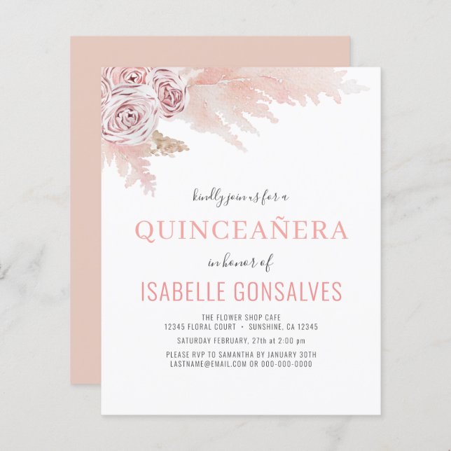 Budget Boho Chic QUINCEAÑERA Party Invitation (Front/Back)