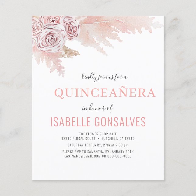 Budget Boho Chic QUINCEAÑERA Party Invitation Flyer (Front)