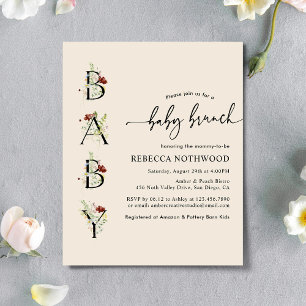 Budget Boho Chic Wildflower Baby Brunch Invitation