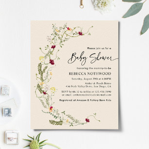 Budget Boho Chic Wildflower Baby Shower Invitation