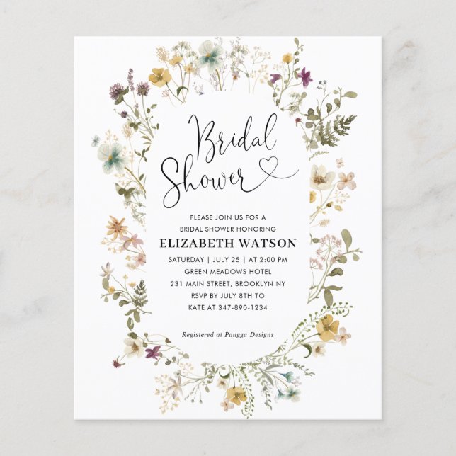 Budget Boho Chic Wildflower Floral Bridal Shower (Front)