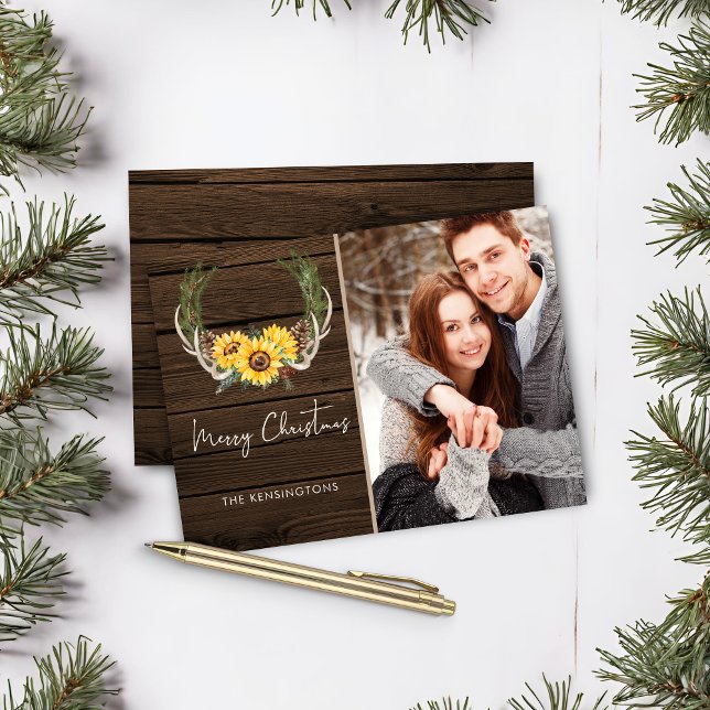 Budget Boho Christmas Sunflower Holiday Photo (Budget Boho Christmas Sunflower Holiday Photo Card)