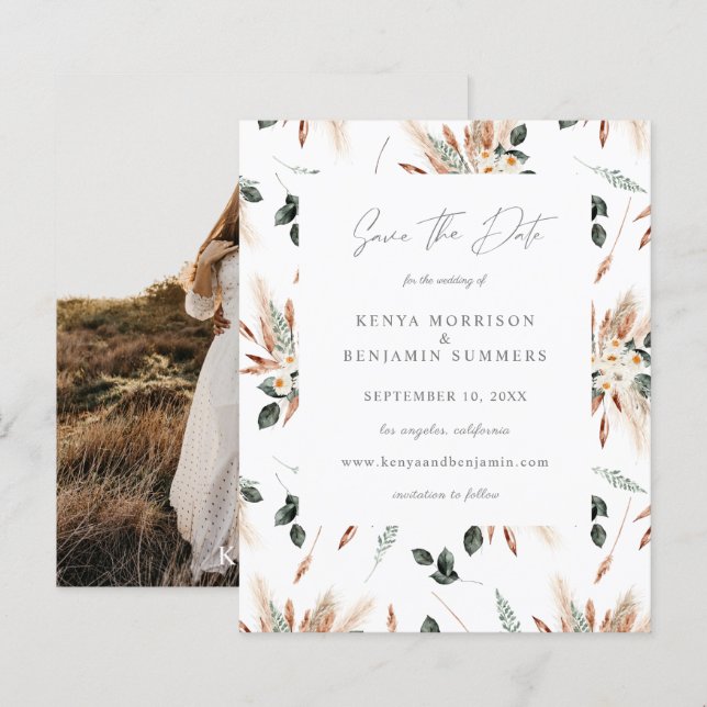 Budget Boho Copper & Beige & Photo Floral Wedding (Front/Back)