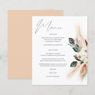 Budget Boho Copper Pampas & Beige Floral Menu