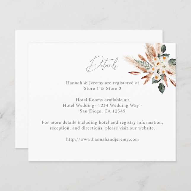 Budget Boho Copper Pampas Grass Floral Details (Front/Back)