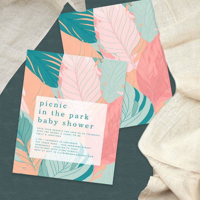 Budget Boho Coral Teal Leaves Picnic Baby Shower (Creator Uploaded)