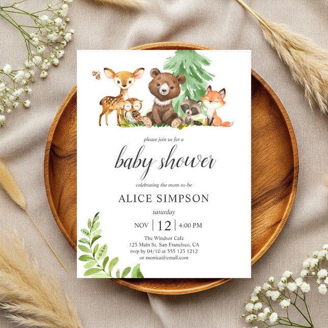 Budget Boho Cute Animals Woodland Baby Shower  Invitation Postcard (Creator Uploaded)