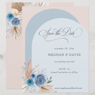Budget Boho Dusty Blue Pampas Save the Date