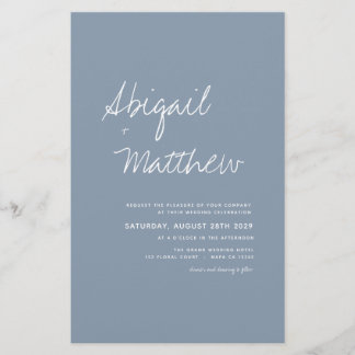 Budget Boho Dusty Blue Photo Wedding Invitation  Flyer