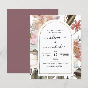 Budget Boho Dusty Pink Burgundy Wedding Invitation