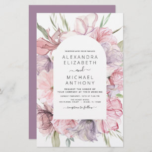 Budget Boho Dusty Pink Purple Wedding Invitation