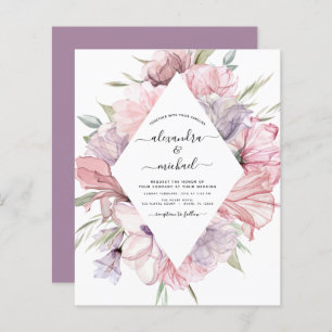 Budget Boho Dusty Pink Purple Wedding Invitation