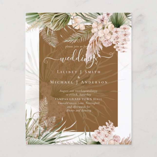 BUDGET BOHO Earth Colour Pampas Grass Wedding Flyer (Front)