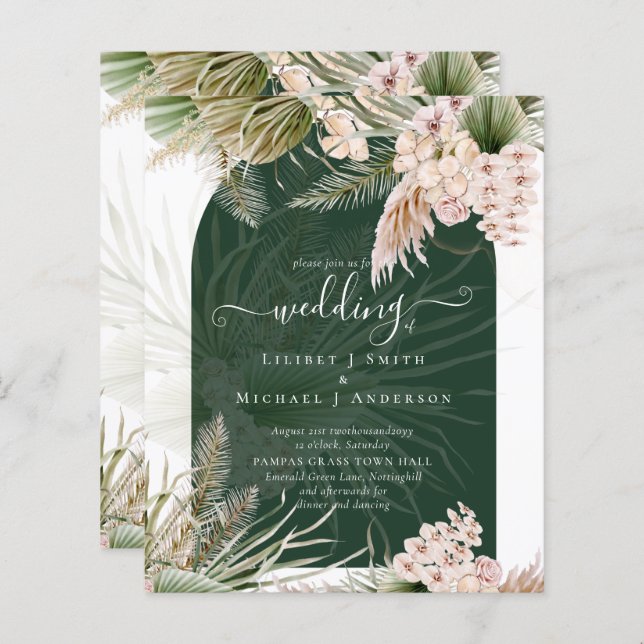 BUDGET BOHO Emerald Green Pampas Grass Wedding (Front/Back)