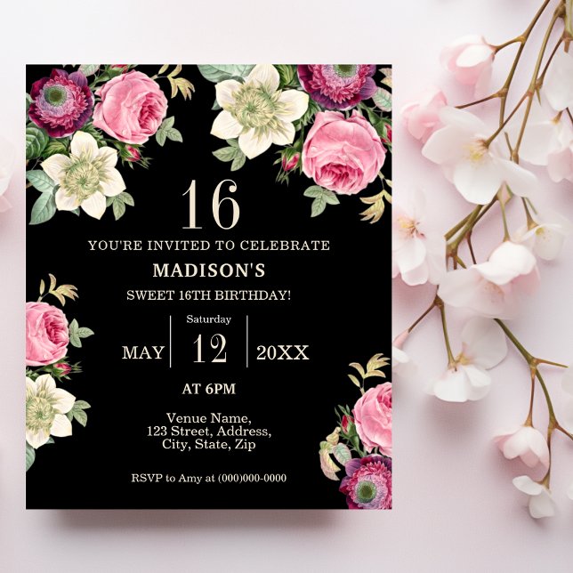 Budget Boho Floral 16th Birthday Invitation (Creator Uploaded)