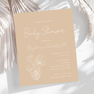 Budget Boho Floral Beige Baby Shower Invite