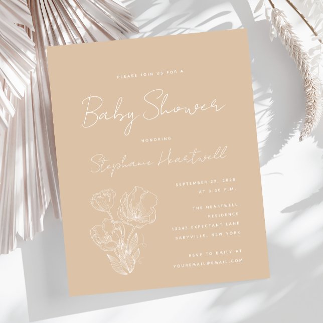 Budget Boho Floral Beige Baby Shower Invite (Creator Uploaded)