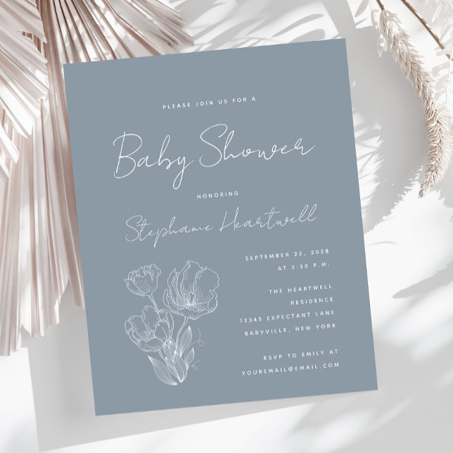 Budget Boho Floral Dusty Blue Baby Shower Invite (Creator Uploaded)