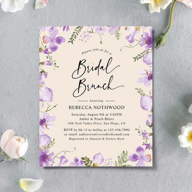 Budget Boho Floral Lilac Bridal Brunch Invitation (Creator Uploaded)