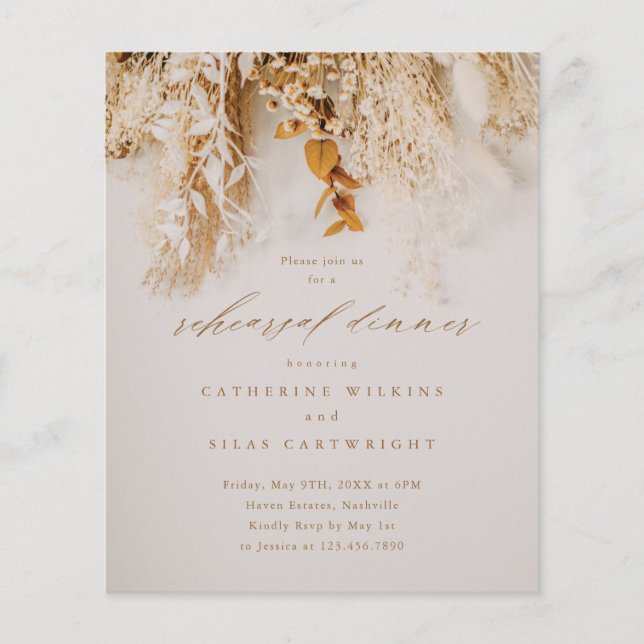 Budget Boho Floral Rehearsal Dinner Invitation (Front)