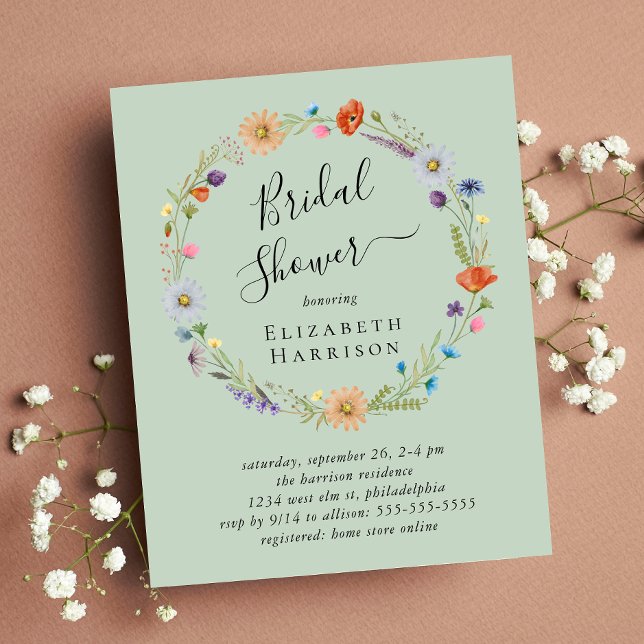 Budget Boho Floral Sage Bridal Shower Invitation (Creator Uploaded)