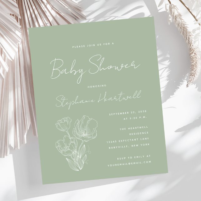 Budget Boho Floral Sage Green Baby Shower Invite (Creator Uploaded)